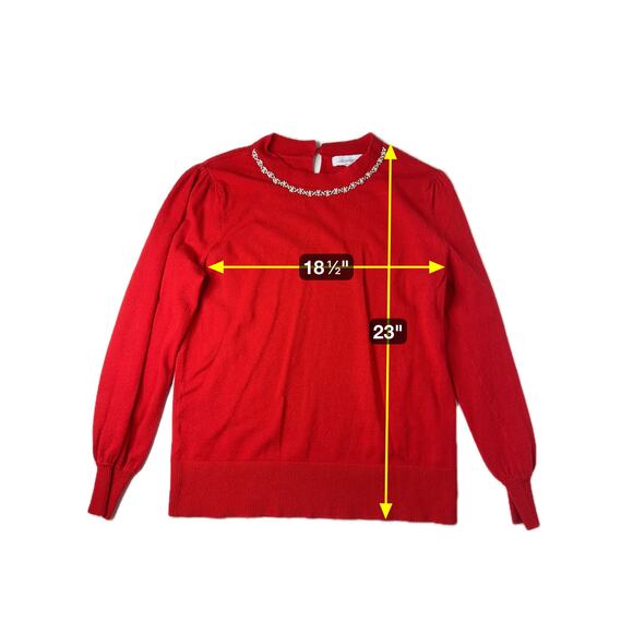 Liz Claiborne Red Cabaret Balloon Sleeve Embellished Neck Sweater Womens Medium - Picture 11 of 11